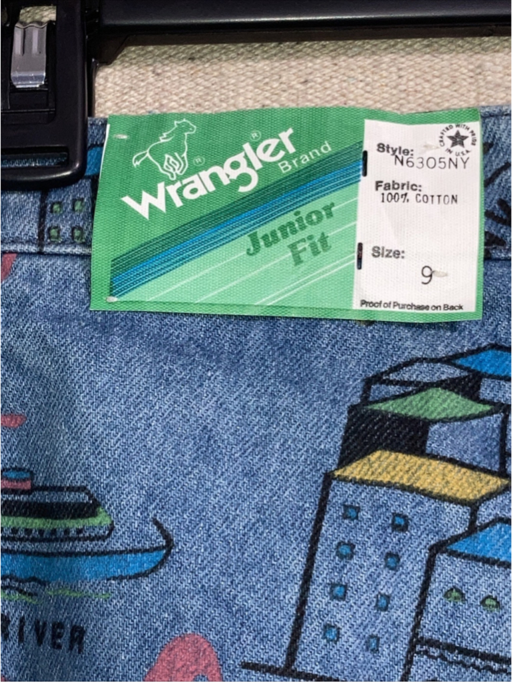 Vintage Wrangler Pink Flamingo Denim Blue Jeans New York All Over Print Womens 9 - Picture 9 of 16
